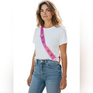 2FOR$30 - NWOT Pink Adjustable Crossbody Strap with Blue Stars & Gold Hardware